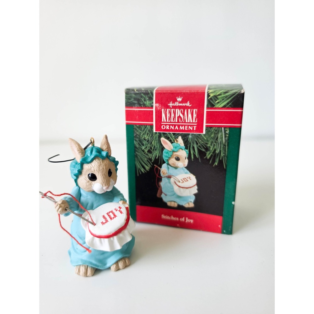 Vintage 1990 Hallmark Keepsake Ornament Stitches of Joy Bunny Rabbit QX518-6